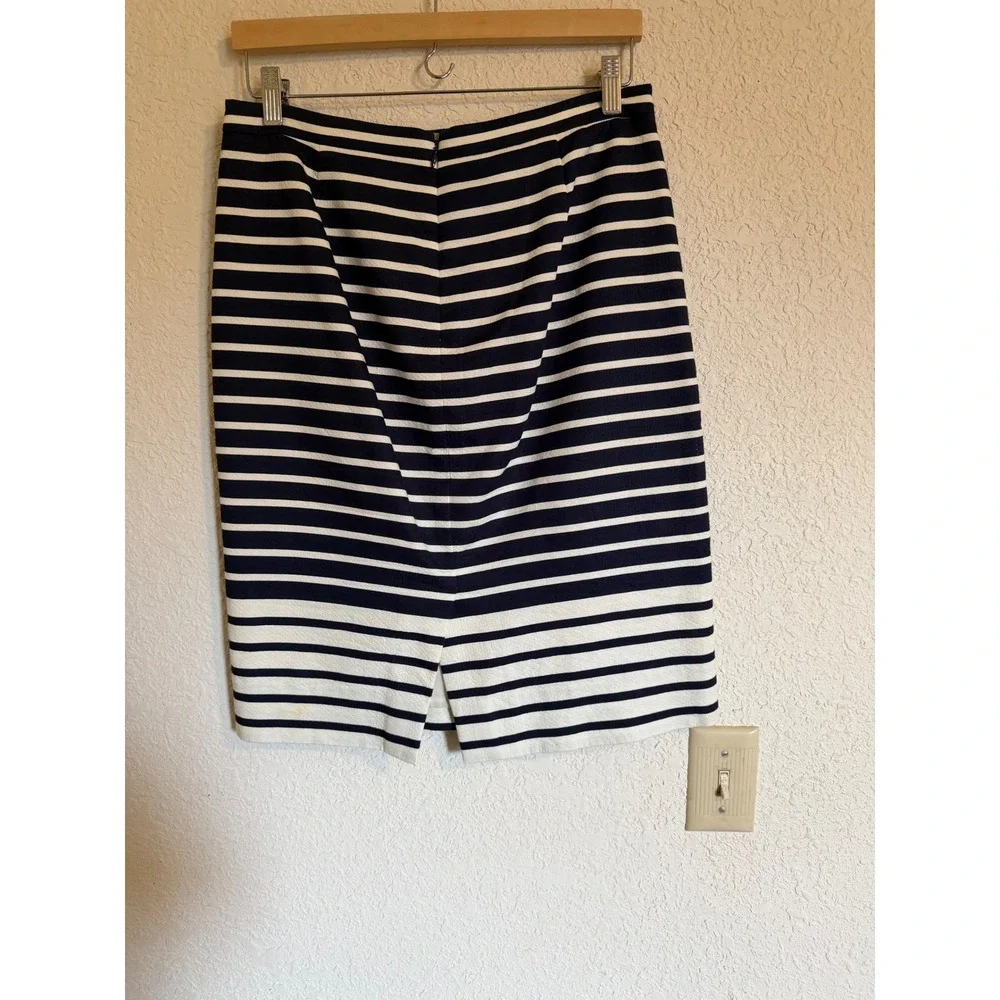 J.Crew Navy Blue‎ White Striped Cotton Pique Pencil Skirt Size 6 Work Business